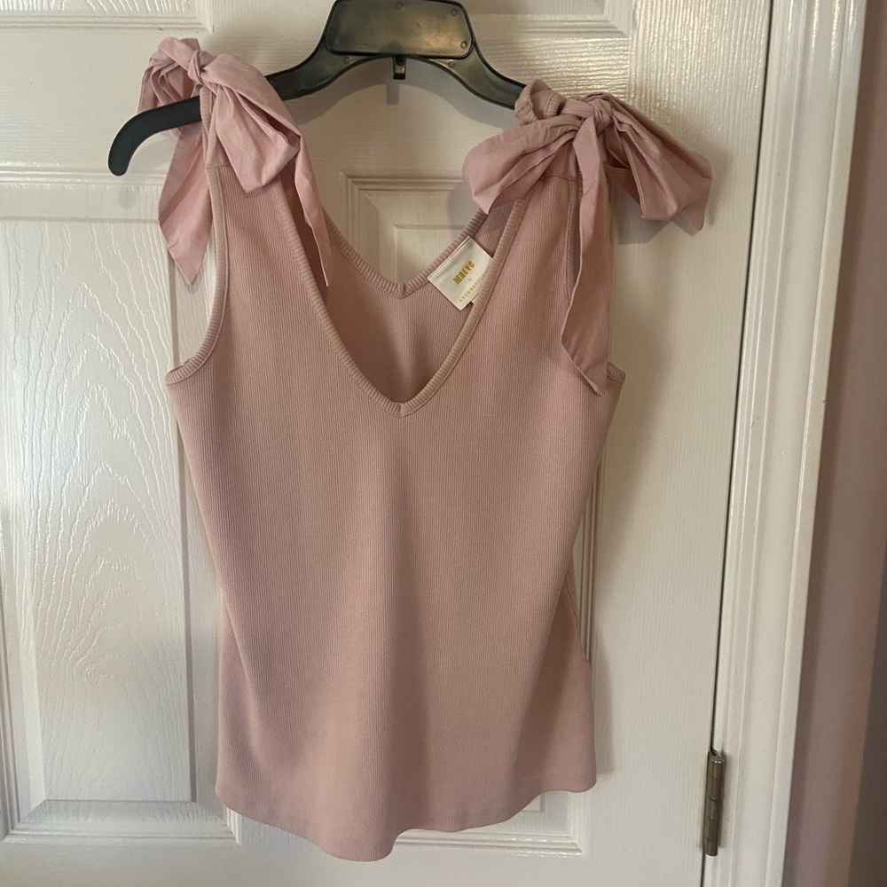 Maeve Dusty Rose Tie-Shoulder V-Neck Tank